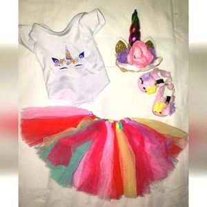 : * nwot 4pc lot of unicorn  shoes &  tutu outfit  fits American Girl  18" Dolls